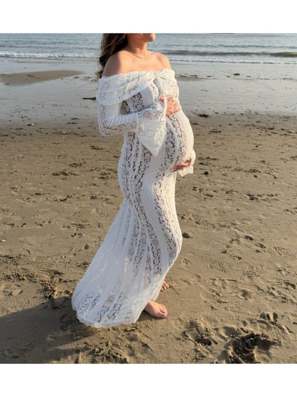 White Lace Off Shoulder Maxi Dress Size Small NWOT